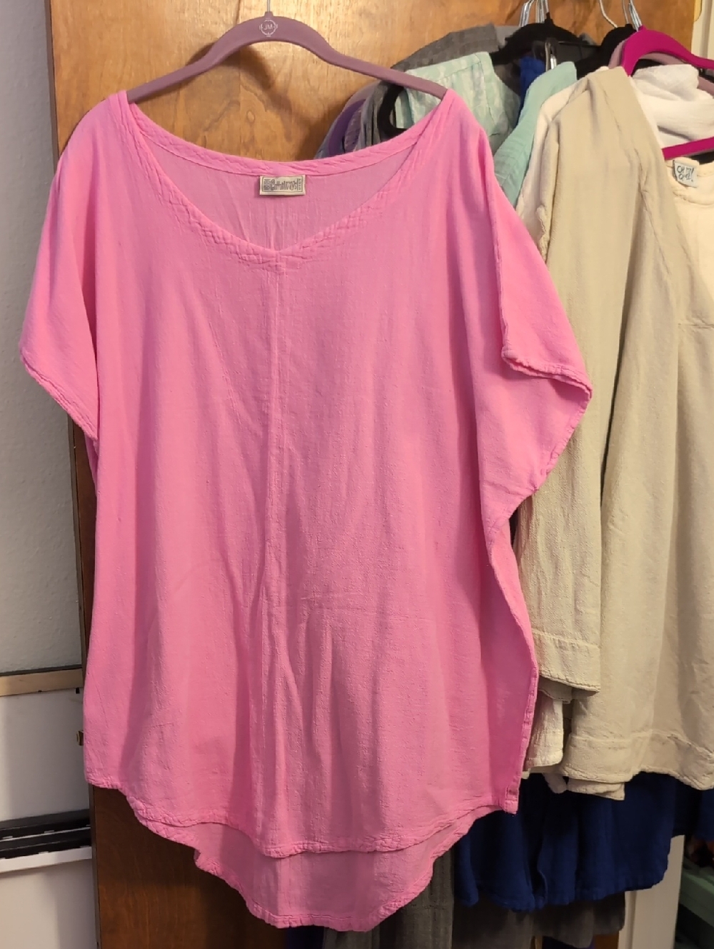 Cottonways Loose Fit Pink V‑Neck Tunic Top